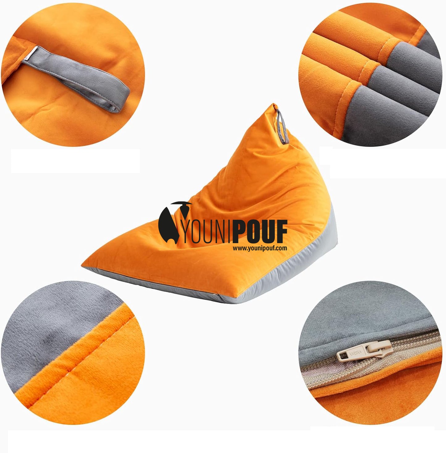 Nervava Pouf, Tissu Velours Orange
