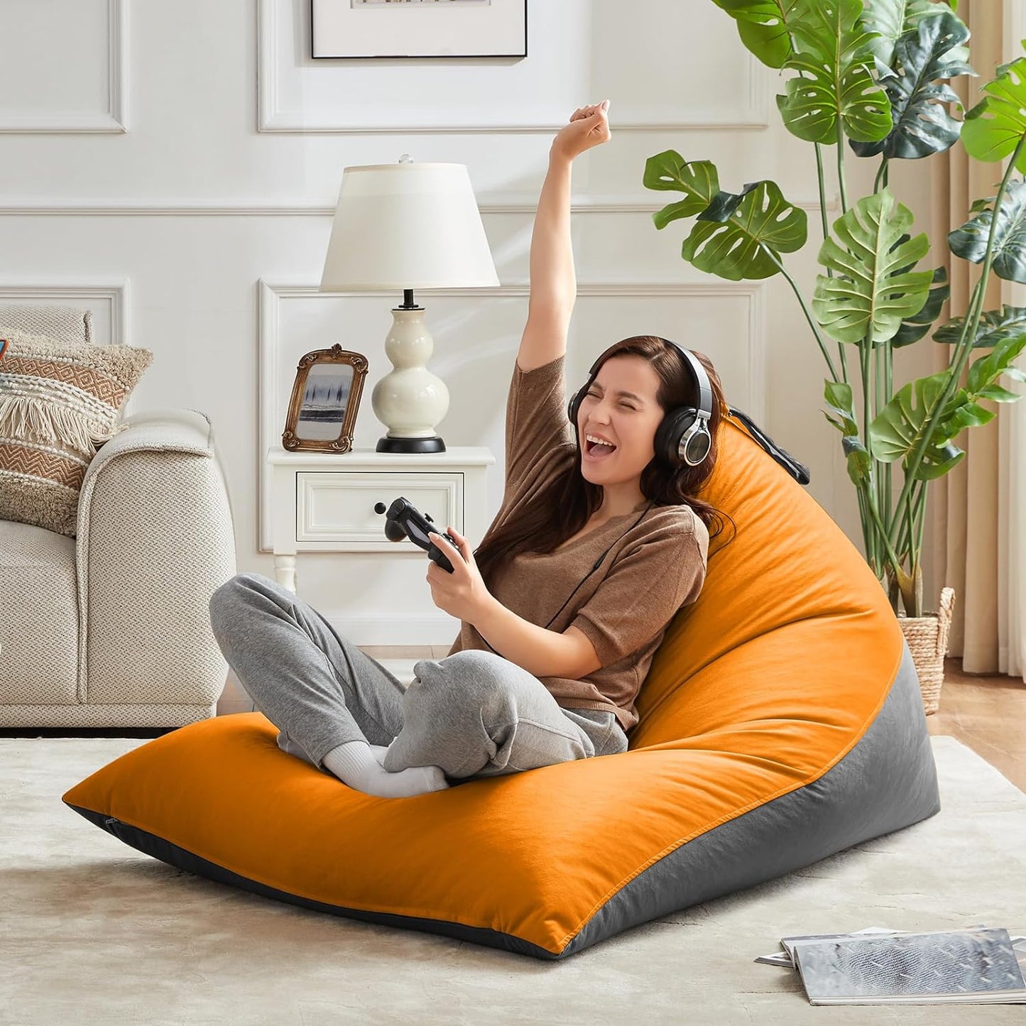 Nervava Pouf, Tissu Velours Orange