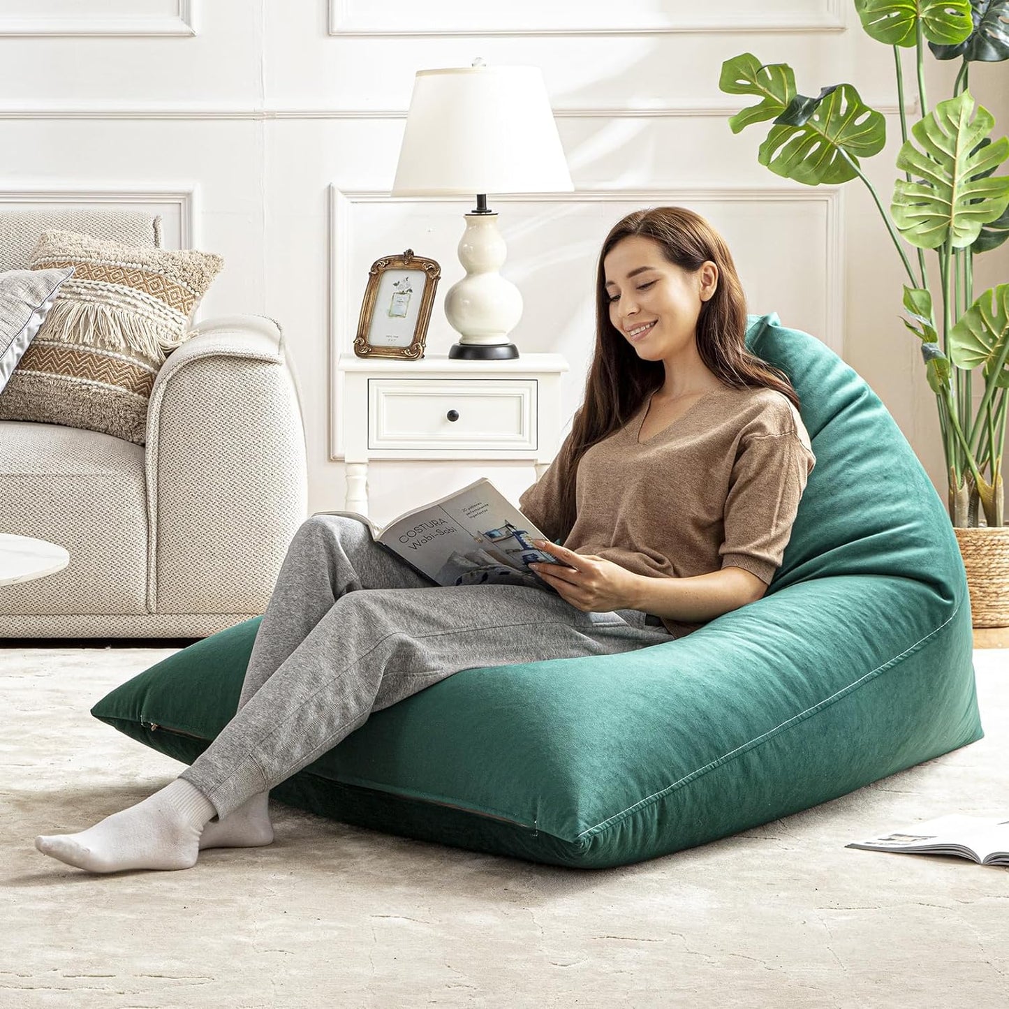Nervava Pouf, Tissu Velours Emeraude