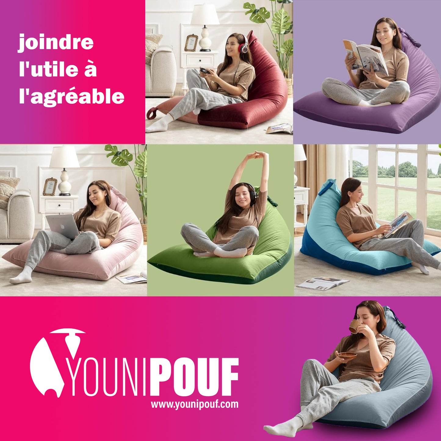 Nervava Pouf, Tissu Velours Jaune & Blue