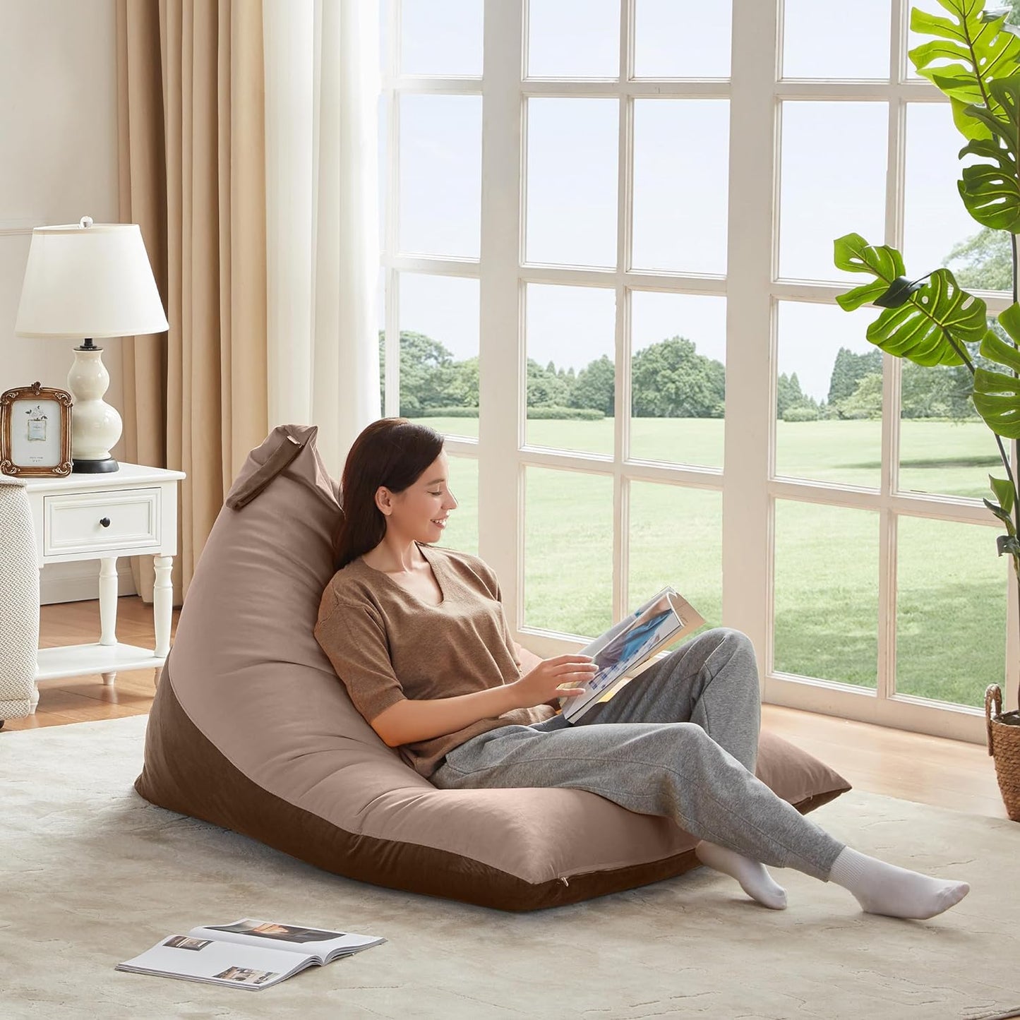 Nervava Pouf, Tissu Velours Marron