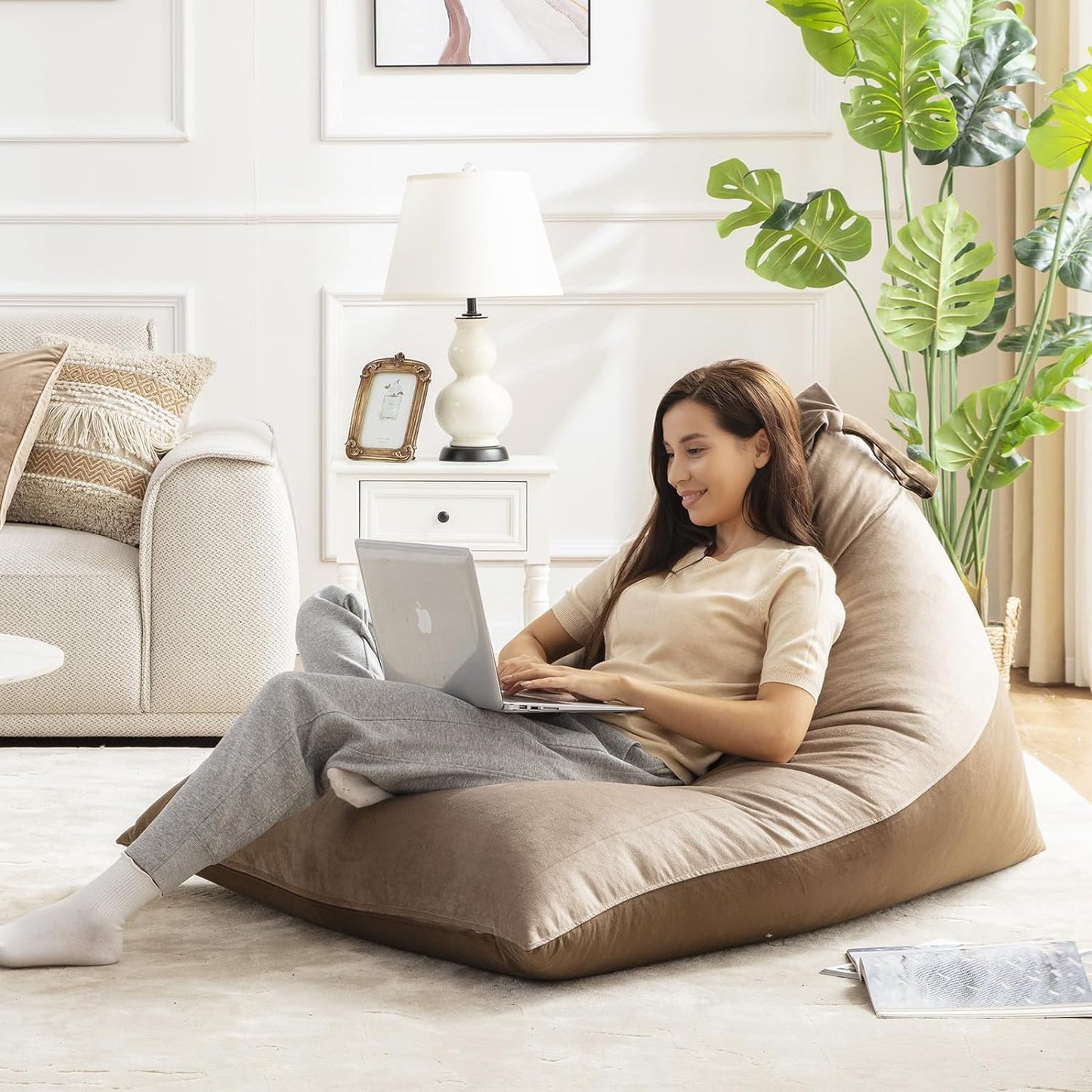 Nervava Pouf, Tissu Velours Marron