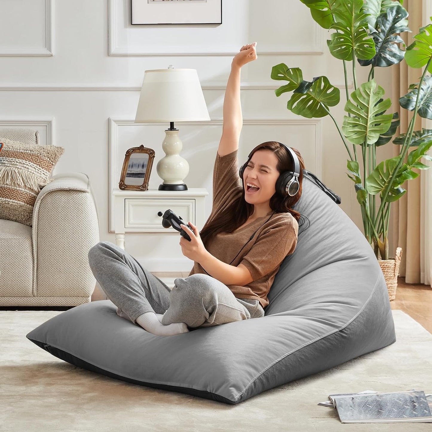 Nervava Pouf, Tissu Velours Gris